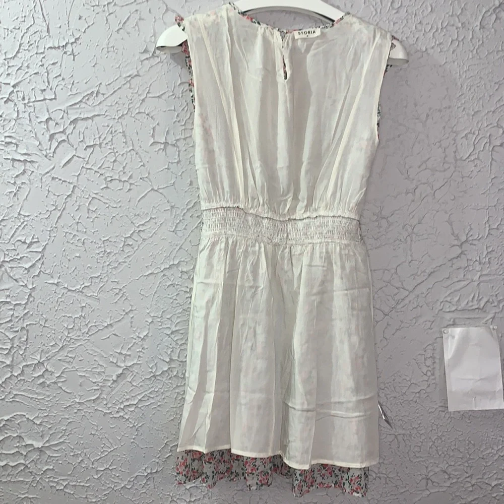 STORIA Ruffle Layer Ditzy Floral Mini Dress Pink White Medium Sleeveless Party